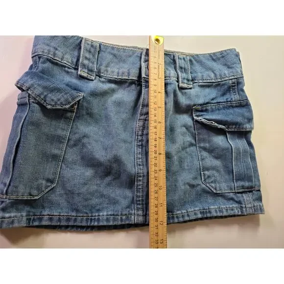 H&M Blue Medium Wash Cargo Lightweight Denim Mini Skirt SZ XXS - Picture 6 of 8